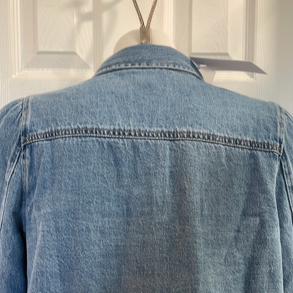 RISEN LOS ANGELES PEARL SNAP FRONT SHIRRING  LONG SLEEVE DENIM BLUE SHIRT SM MED - Picture 9 of 14